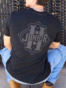 Playera con aplican de pedrería Junior H - Negro - Ver 5