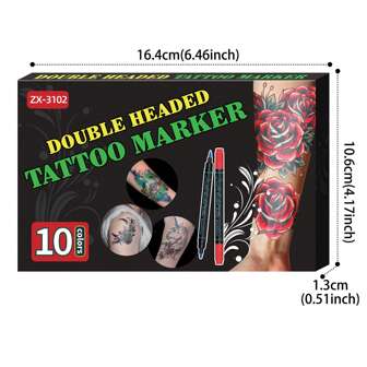 10-Color Tattoo Pen, Double-Head Temporary Tattoo Marker, Flexible Body Marking, Skin-Friendly Facial Makeup Kit