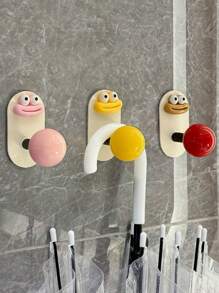 1 Ganchillo con forma de dibujo animado, usado para colgar ganchos de pared resistentes, ganchos autoadhesivos para toallas, chaquetas, ganchos transparentes impermeables, adecuados para duchas de baño, cocina, llaves, puertas, modificaciones en el hogar al aire libre, ganchos prácticos para colgar sombreros, llaveros, joyas