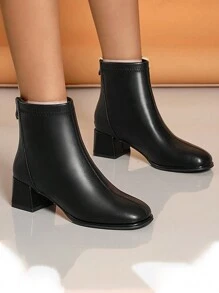 Cizme negre de damă, botine, ghete de modă, se combină bine cu blugi, tocuri groase, tocuri super înalte, cizme bej - Negru - Vizualizare 2