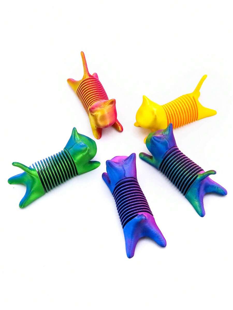 1 pieza Estatua de gato de primavera flexible impresa en 3D - Articulaciones posicionables, adecuada para decoración del hogar, regalo para amantes de los gatos y coleccionistas, disponible en varios colores - Multicolor - Ver 1