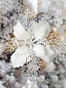 2pcs/6pcs/10pcs Glitter Christmas Poinsettia Flowers, Hollow Sparkly Ornaments For Christmas Tree, Wreath, Holiday Decor, Party Supplies,Christmas