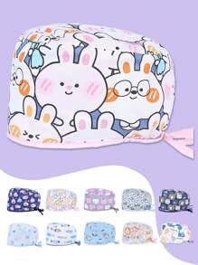 1 pieza Gorra ajustable y lavable de poliéster con estampado de animal de dibujos animados, unisex, para todas las estaciones - Blanco - Ver 2