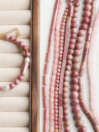 EECLYCJ 天然红褐色散珠，象征着强烈而热烈的爱情，爱神之石，丘比特之石，守护珍贵的爱情，适合女孩/女士/女性制作情人节手链、项链、耳环等饰品，是送给女朋友的绝佳礼物（玫瑰粉色）