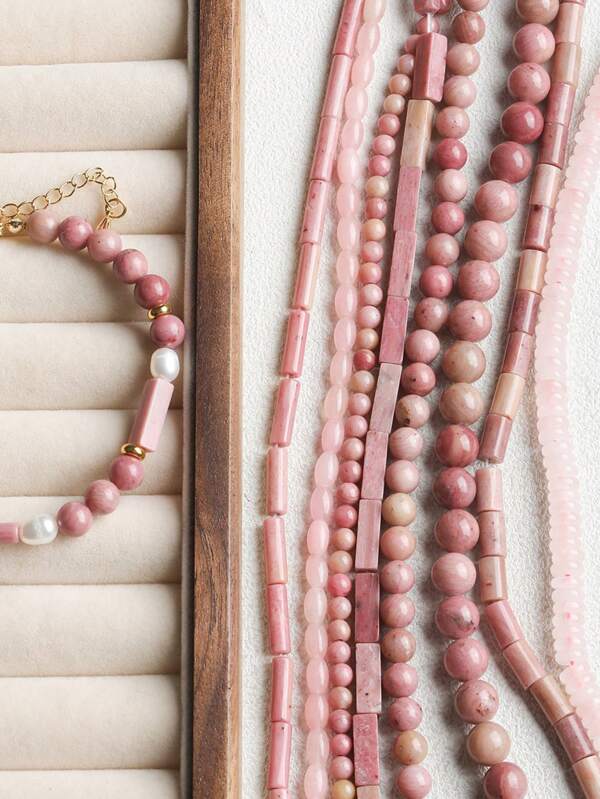 Contas soltas de pedra rodocrotica natural, simbolizando amor forte e apaixonado, pedra eros, pedra cupido, guardando amor precioso, para meninas/senhoras/mulheres fazerem pulseiras, colares, brincos, materiais de joalheria para o dia dos namorados, presentes incríveis para namoradas (rosa rosa)