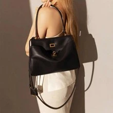 Designer Brands ﻿Tote Bags For Women,  Big Handbags And Crossbody Bags, Black Cowhide Purses And Bags Women, Genuine Leather High-End Large Capacity, Underarm Adjustable Shoulder Bag, Black Gold Buckle Soft Leather Adjustable Shoulder Strap, Business Casual Women Bag, Travel, Daily Commutes And Outings, Travel Essential, Valentine's Day - 黑色 - 查看 3