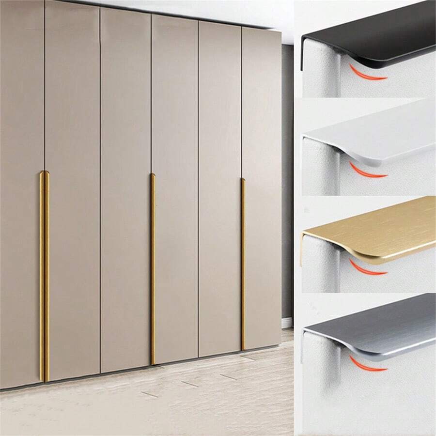 1pc Modern Simple Aluminum Alloy Hidden Furniture Cabinet Door Handle Side Installation Without Drilling Installation Wardrobe Cabinet Drawer Handle Furniture Hardware