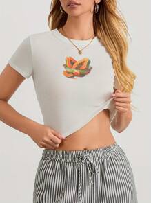 Womens Y2k Short Sleeve Graphic Baby Tees Fruit Patterns Print T Shirt Crop Top E Girls Cute Aesthetic Clothes Summer