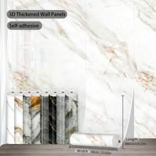 1 Rollo de paneles de pared de mármol 3D gruesos y brillantes, tamaño 60cm*280cm, a prueba de golpes para el hogar, resistentes a altas temperaturas, impermeables, antisuciedad, pegatinas desmontables, adecuados para dormitorio, sala de estar, comedor, baño, entrada, recepción, sala de reuniones, oficina, decoración y renovación de locales comerciales y residenciales, fácil de cortar e instalar