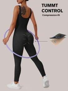 VVX Shapewear Bodysuit For Women Tummy Control Square Neck Seamless Ribbed One Piece Jumpsuit Sleeveless Tank Top Leggings - màu đen - Xem 2