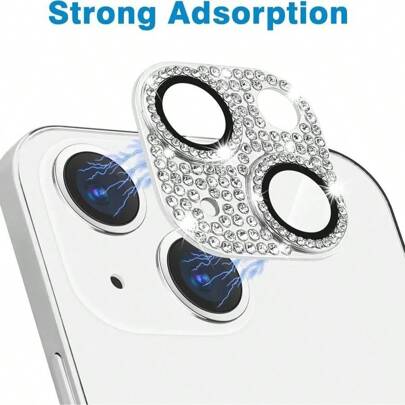 1pc For IPhone 11/12/13/14/15/16 Pro/Pro Max/Plus & IPhone 13 Mini Camera Lens Protector, Bling 3D Rhinestone Sparkle Diamond 9H Tempered Glass Camera Cover Anti Scratch Shockproof Lens Screen Full Protective Cover