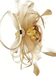 1 Stück beige Damen Mesh Blumen Feder Fascinator Haarband mit Clip für Cocktail-/Teepartys, Kopfschmuck für Frauen, Haraccessoires, Mini-Hüte, Derby-Hüte, Mini-Fascinatoren, Mini-Kappen