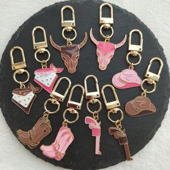 5pcs/Set Western Style Vintage Denim Key Chain - Includes Ox Skull, Cowboy Boots, Cowboy Hat Charms, Suitable For Daily Use And Gift Car Accessories Bag Charm Backpack For School Cute Goth Y2k