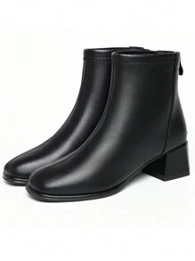 Cizme negre de damă, botine, ghete de modă, se combină bine cu blugi, tocuri groase, tocuri super înalte, cizme bej - Negru - Vizualizare 5