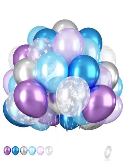30/133pcs Frozen Balloons 12 Inch Snowflake Confetti Latex Balloons With 10 Inch Purple Blue White And Silver Balloons For Frozen Theme Party Supplies Ice Snow Theme Birthday Winter Party Decorations