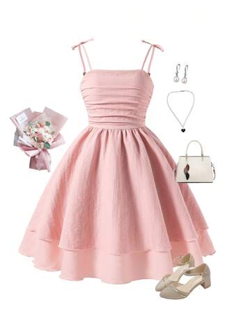 Left Mama Sukienka plisowana dla nastolatek z kokardką i paskiem