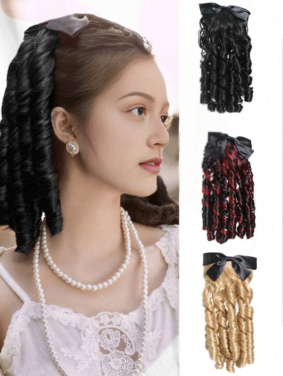Perücken Pferdeschwanz Retro Prinzessin lockiger Pferdeschwanz mit Schleife Haaraccessoires Perücke Haarverlängerungen synthetische Haarverlängerungen Pferdeschwanz geeignet für Frauen