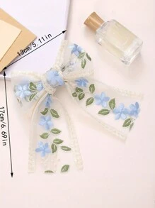 1 件女孩清新蓝色蕾丝玫瑰花蝴蝶结水晶发夹，精致甜美风格，适合日常佩戴 - 藍色 - 查看 5