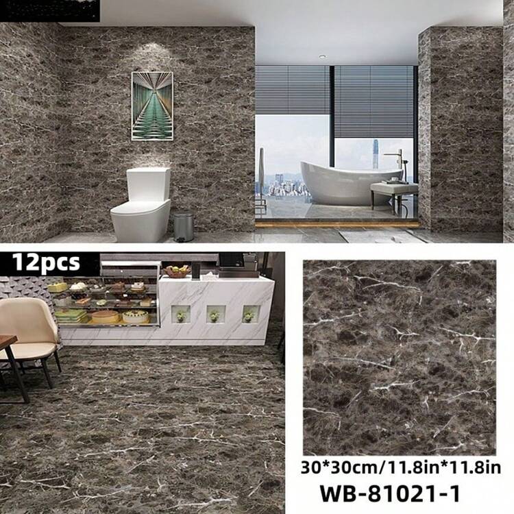 12/24 pièces carreaux de sol autoadhésifs imitation marbre mat, 30 cm x 30 cm, épais et résistant à l'usure, convient pour la chambre, la cuisine, les murs de bureau, les sols intérieurs, imperméable et résistant à l'huile - Multicolore - Voir 17