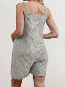 Women's Maternity Knit Overalls Shorts Solid Color Ribbed Sleeveless Pregnancy Jumpsuits With Pockets - Grey - View 3