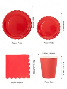 Big Red Petals 一次性餐盘、餐巾和纸杯套装，Big Red Petals 餐盘、餐巾和纸杯派对用品，可供 25 位客人使用，一次性纸盘派对餐具，适用于生日婚礼派对家庭野餐 - 紅色 - 查看 2