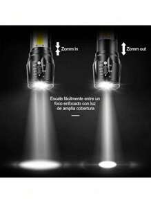 Linterna LED Recargable Paquete de 2, Lampara Tactica con Luz de XPE+COB Flashlight Portátil, Lampara Led con 5 Modos de Luz - Negro - Ver 3