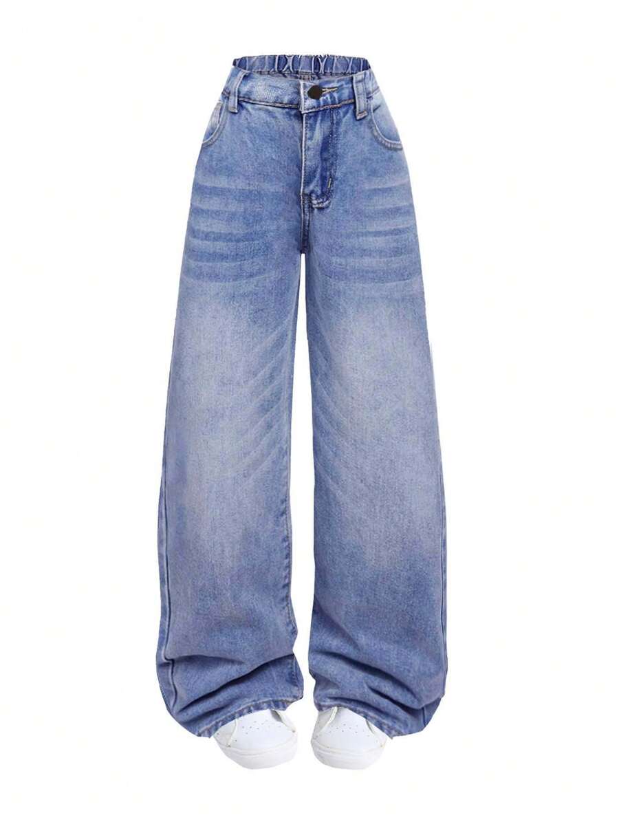 Tween Girls' Fashionable Distressed Flare Pants - Light Wash - View 1