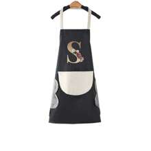 1pc Household Apron Waterproof Oilproof Can Wipe Hands Kitchen Work Clothes Fashion Initial Letter Print Men And Women Home Cooking Cleaning Apron Unisex Sleeveless Apron - Black - View 25