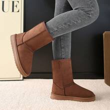 Neue Mode Frauen Schneestiefel mit rundem Zehenbereich, Veloursleder, Flauschig, leichte rutschfeste Schneestiefel bis zur Mitte des Schienbeins