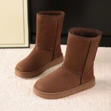 Neue Mode Frauen Schneestiefel mit rundem Zehenbereich, Veloursleder, Flauschig, leichte rutschfeste Schneestiefel bis zur Mitte des Schienbeins