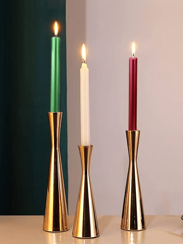 4pcs Electroplated Straight Candlesticks, European Style Long Stem Candle Holders For Home, Romantic Candlelight Dinner, Wedding, Birthday, Valentine's Day - Gold, Silver, Red, White, Black, Green, Blue, Pink, Purple, Bronze