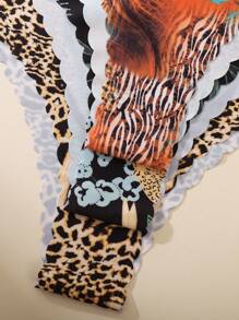 7 piezas Bragas de bikini sin costuras suaves con estampado de leopardo para mujer