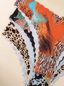 7 piezas Bragas de bikini sin costuras suaves con estampado de leopardo para mujer