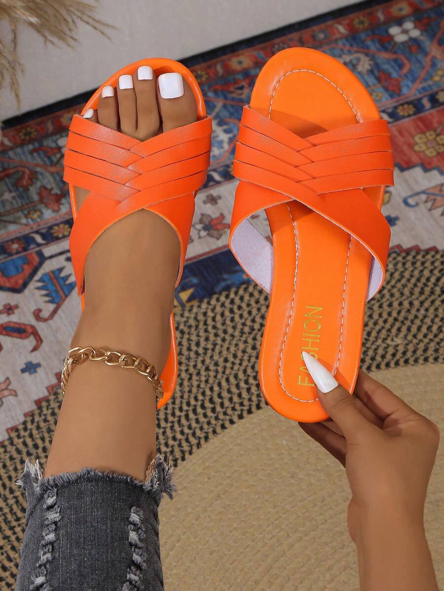 Women's Flat Sandals, Criss-Cross Strappy Minimalist Slip On Sandals