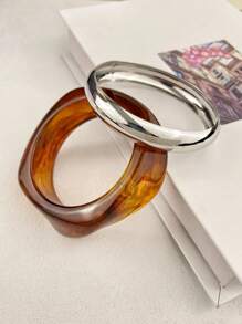 Set de 5 piezas/4 piezas/3 piezas/2 piezas de pulseras asimétricas gruesas de estilo punk simple, accesorio de joyería de belleza atemporal para mujeres, puede tener pequeños rasguños