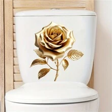 1pc Golden Rose Creative Toilet Sticker, Self-Adhesive Bathroom Home Decor Wall Sticker, Door Sticker, Refrigerator Sticker, Window Sticker, Toilet Sticker, Beautiful Home Decor, Room Decor, Beautify Your Home Bathroom Decor Summer