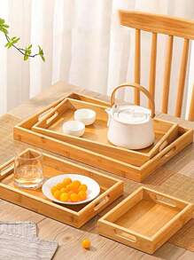 1pc Bamboo Wooden Serving Tray, Breakfast Tray With Handles Bed Tray For Breakfast Dinner, Eating Trays For Living Room,Kitchen,Christmas Gift
