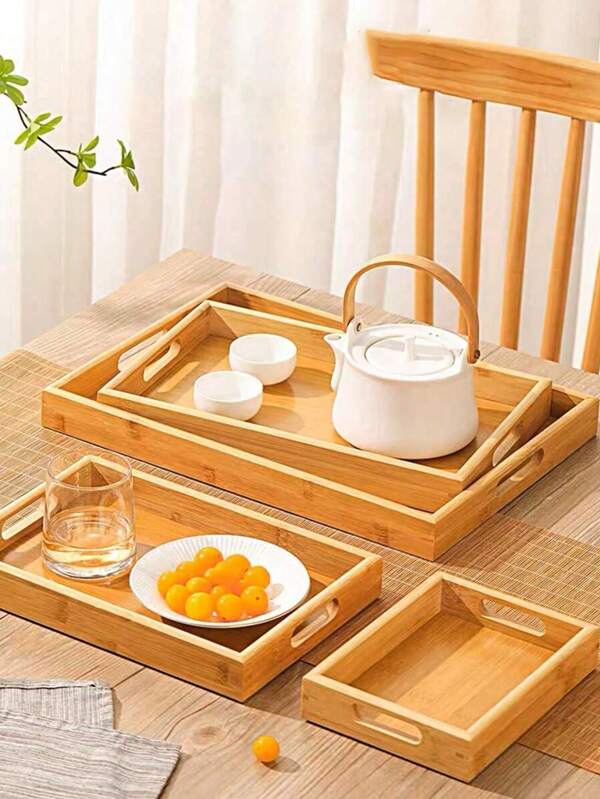 1pc Bandeja de serviço de madeira de bambu, bandeja de café da manhã com alças, bandeja de cama para café da manhã e jantar, bandejas de alimentação para sala de estar, cozinha, presente de Natal