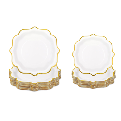 10pcs White And Gold Paper Plates 7 Inch 9 Inch White Dessert Paper Plates Cake Plates Disposable Scalloped Paper Plates With Gold Foil Edges For Tea Party Birthday Party Bridal Shower Anniversary Party Supplies