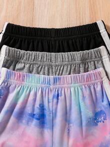 3pcs/Set Girls Casual Comfy Summer Shorts, Girls Solid Color With Tie-Dye White Hem Elastic Waist Shorts Set, Girls Versatile Outdoor Active Shorts Youth Clothing, Young Girl Soft Breathable Moisture Wicking Sports Casual Summer Outfit