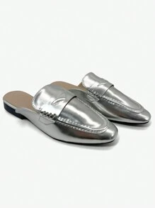 REVREAL Mocassins à enfiler pour femmes – Mules modernes et minimalistes - Argent - Voir 2