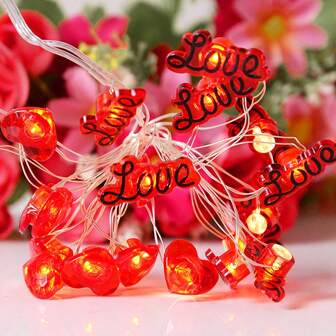 2M 红色心形 LED 灯串 电池供电 20 个 LED 仙女花环灯 婚礼家居房间装饰情人节花园照明（不含电池）