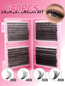 640片/套大容量D型卷翘假睫毛，大容量睫毛册，10D+20D+30D+40D+50D+60D+80D/50D+60D+80D+100D睫毛嫁接套装，自然眼妆，10-16片混合防水仿貂毛假睫毛，3D单根假睫毛套装，方便携带，可重复使用，适合日常佩戴、度假、日常妆容、角色扮演、全妆及日常妆容，睫毛簇，单根假睫毛，假睫毛