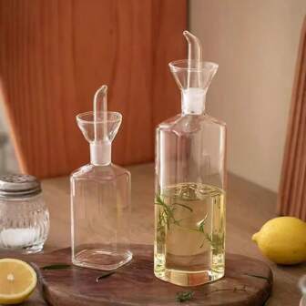 1pc Glass Oil Bottle, Clear Oil Bottle Dispenser, Oil Can, Condiment Container, Kitchen Utensil, Kitchen Supplies, Kitchen Accessory