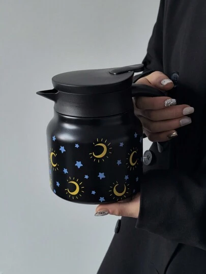 1 件 800 毫升闪亮月亮和星星图案双层不锈钢真空隔热咖啡壶、水壶、茶壶，适用于办公室、餐厅、户外和圣诞节、情人节、母亲节等场合水瓶