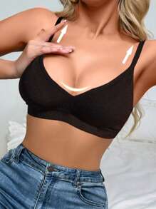 Seamless Push Up Bra For Women Wireless Beauty Back Sexy Women's Bralette Ribbed Knitting Padded Underwear Solid Color Adjustable Shoulder Strap Brassiere Basics Comfort Breathable