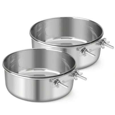 1pc Tigela de aço inoxidável para animais de estimação, acessório para gaiola de gato/cachorro, recipiente para comida e água
