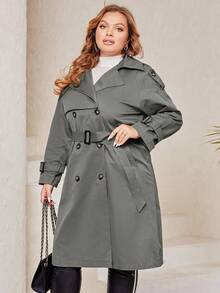 Áo khoác dài thời trang cỡ lớn có thắt lưng - Xám - Xem 4