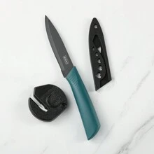 1pc Black Sharp Fruit Knife [Ceramic Sharpener Included], Multi-Purpose Anti-Corrosion Nonstick Fruit Knife