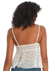 Camisola para mujer, tirantes finos, espalda descubierta, encaje, patchwork, color liso/floral, abertura, top de verano para fiesta y club. - Letra blanca - Ver 4